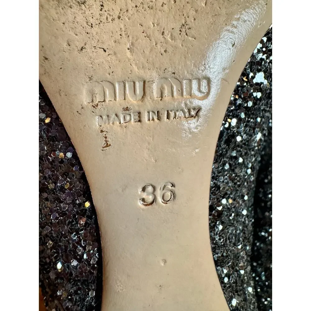 Miu Miu Glitter Mary Jane Low Heel Pumps EU 36 Silver Gray Made in Italy